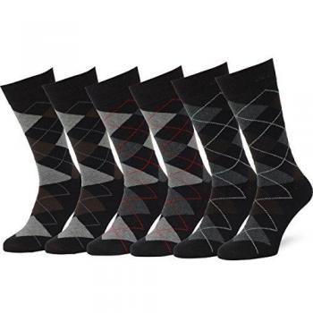 Easton Marlowe 6 PR Calcetines Estampados Hombre Argyle - 6pk #2-9, argyle - negro, 43-46 EU shoe size