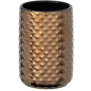 Vaso de dientes Keo de cerámica cobre, soporte elegante para cepillos y pasta de dientes, 7.5 x 11 cm