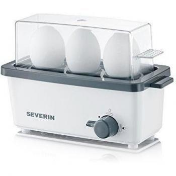 SEVERIN EK 3161 Cuecehuevos, incluye vaso de medida con punzón para huevos, 3 huevos, señal de aviso, blanco/gris