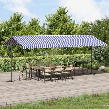 Toldo de pie azul y blanco 600x300 cm en tela y acero