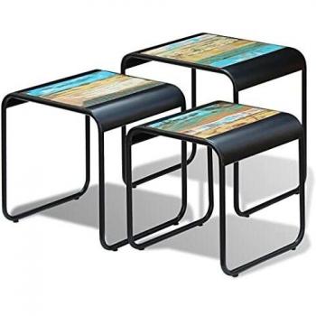 vidaXL Set de 3 Mesas Auxiliares Anidadas Madera Maciza Reciclada Mesita Nido