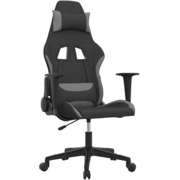 Silla Gaming de Masaje Ajustable Tela Negro y Gris Claro con Respaldo Ergonómico y Ruedas
