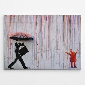 Impresión sobre Lienzo Banksy Lluvia de Colores, Poliéster, Madera, 100x3x70 cm, Marrón y Negro