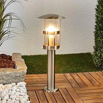 Farola Noemi de acero inoxidable para exteriores, moderna, color gris, 1 llama, casquillo E27, ideal para iluminación de senderos y balizas