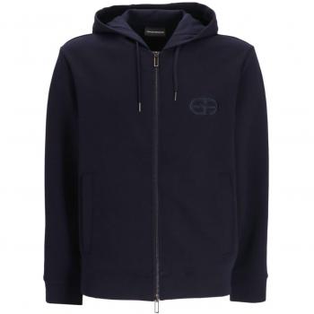 Emporio Armani Men's Navy Logo Cotton Hoodie - Size 2XL