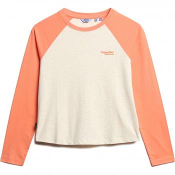 Superdry Women's Essential Logo Long Sleeve Baseball T-Shirt - Beige/Orange, Organic Cotton