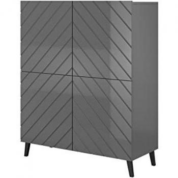 Aparador Charlotte 179, Grafito Brillante, 4 Puertas, MDF y Aglomerado Laminado, 101 x 122 x 40 cm