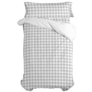 Juego de funda nórdica HappyFriday Basic Kids Gris Cama de 105 Vichy 2 Piezas, 100% algodón, dimensiones 180x220 cm, calidad de 150