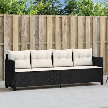 Tumbona con cojines ratán sintético negra vidaXL, características: color negro y crema, ideal para jardín, playa, piscina y terraza