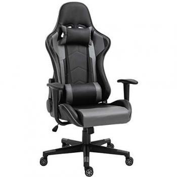 Silla de Gaming Ergonómica Vinsetto, Silla Giratoria, Piel Sintética, Espuma, Color Negro, Ajustable 126-136 cm