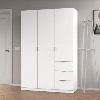 Armario Ropero de 3 Puertas y 3 Cajones, Armario Dormitorio, Acabado en Color Blanco, Medidas: 135 cm