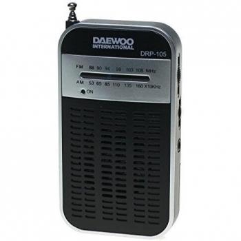 Daewoo Transistor Radio DRP - 105 | Radio de Bolsillo con Altavoz AM/FM | Radio Pequeña a Pilas | Salida de Auriculares | Altavoz Frontal | Color Negro