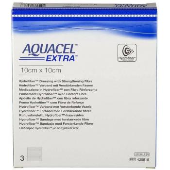 Convatec Apósito Aquacel Extra 10x10 cm, 3 Unidades, alta absorción, gelificante, estéril, para heridas exudativas