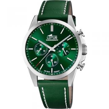 Reloj de Hombre Lotus 18990/3 Cronógrafo Analógico con Correa de Piel Verde y Caja de Acero Inoxidable 316L