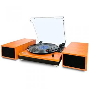 Giradiscos HiFi Lauson CL616 OAK con altavoces integrados, diseño de madera en color roble, reproducción de vinilos a 33/45 RPM, salida RCA y conexión Bluetooth