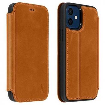 Funda Cartera Rígida de Piel Marrón para iPhone 12 Mini Akashi