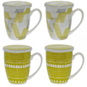 Supernova Decoracion_ Set 4 tazas infusion porcelana c/filtro acero