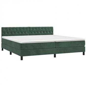 Cama box spring colchón y LED terciopelo verde oscuro 200x200cm