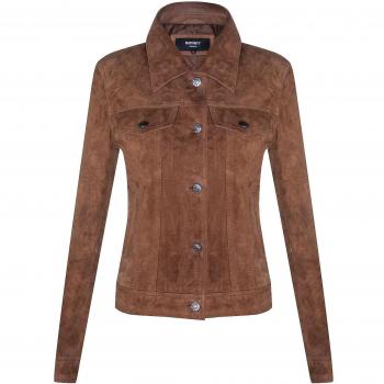 Infinity Leather Tan Suede Women's Denim Trucker Jacket - Size L