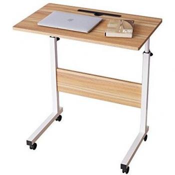 DlandHome 60 * 40 cm Ajustable Mesa de Ordenador Portatil con Ruedas Sofá Mesa Mesas de Centro,con Ranura para Tableta, Roble
