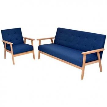 vidaXL Set Sofás 2 Pzas Tela Azul Sillón Asiento Silla Mueble Mobiliario Salón