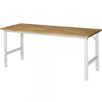 Mesa de trabajo regulable en altura RAU, tablero de haya, 2000x800 mm, estructura gris claro