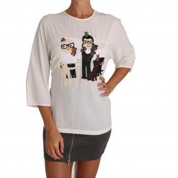 Dolce & Gabbana White Silk #dgfamily Blouse T-shirt - IT42|M, Female, Size: S
