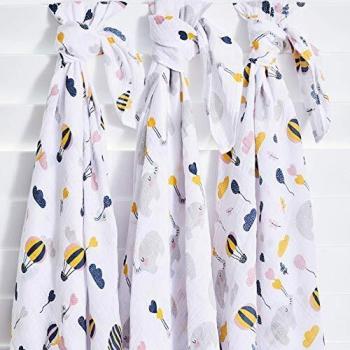 Mantas Swaddle Bebé de Envoltura de Muselina Elefante El Dibujo 120cm x 120 cm - Multiuso Paquete de 3 Mantas Cuadradas Grandes para Envolver Bebés Recién Nacidos, de Algodón -Regalo de Baby