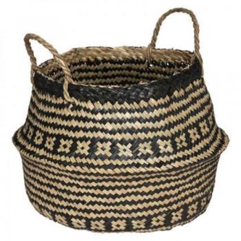 Cesta de Almacenamiento de Caña Negra y Blanca - Organización Decorativa para el Hogar 35x39 cm