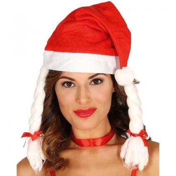 Gorro de Papá Noel con trenzas y borlón