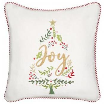 Cojín Decorativo de Terciopelo Blanco con Estampado de Árboles de Navidad, 45 x 45 cm, Funda de Algodón Extraíble y Relleno de Poliéster