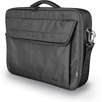 Trust Atlanta Bolsa Reciclada para Portátiles de hasta 17,3, Correa Ajustable para Hombro y Bolsillos para Accesorios, Bandolera para Viajes, Negocios, Trabajo, Universidad - Negro