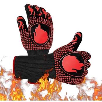 Guantes de Barbacoa y Horno Resistentes al Calor 800℃ / 1472℉, Antideslizantes y Flexibles para Cocina, Parrilla y Freidora