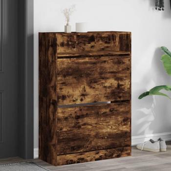 Zapatero con 2 cajones abatibles en roble ahumado, dimensiones 80x34x116 cm
