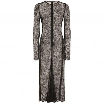 Dolce & Gabbana Women's Black Lace Midi Dress with Long Sleeves, Size 38 (2XS)