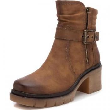 Botín de Mujer Refresh 172265 con Tacón Ancho y Cremallera Lateral, Color Negro/Camel, Talla 38