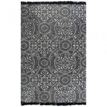 vidaXL Alfombra Algodón Kilim 160x230cm Estampado Gris Decoración Casa Hogar