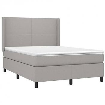 Cama box spring colchón y luces LED tela gris claro 140x190 cm