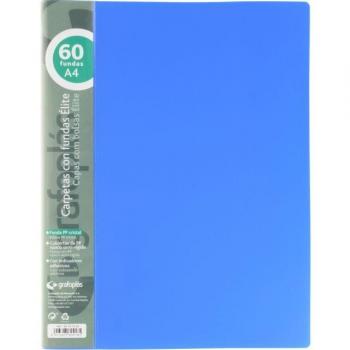 Carpeta de 60 fundas Elite en tamaño A4 con acabado opaco y color azul, fabricada en polipropileno