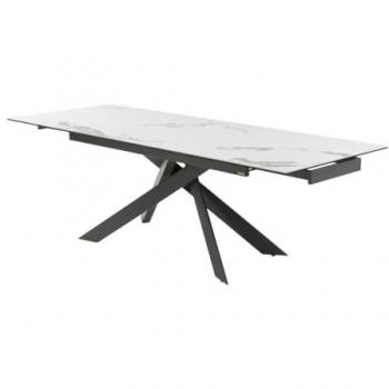 Mesa de Comedor Extensible 6 a 10 Comensales de Cerámica y Metal - Efecto Mármol Blanco y Antracita - COREMA de Pascal Morabito