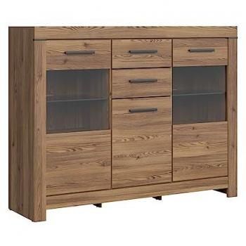Aparador con vitrinas 3 puertas y 2 cajones estratificado beige Adam Madera