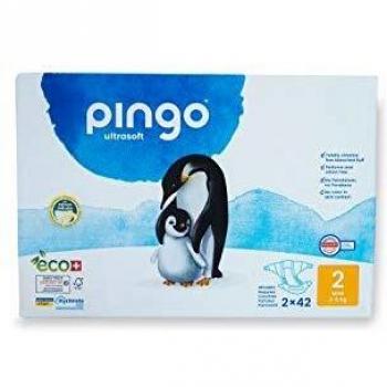 Pingo - Pañales Talla 2 Mini -2 paquetes de 42 unidades- 3-6 kg -Pañales para bebé - Anti-alergénicos sin perfume- Máxima Absorción - Pañales ecológicos - Pieles sensibles - Color Blanco