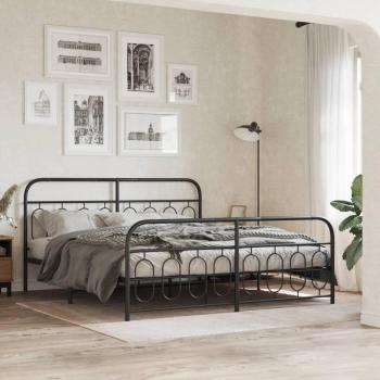 Cama solar sin Materum con Pediera Black Metal 160x200 cm, Estructura de cama cabecero y estribo metal negro 160x200 cm Vidaxl Negro