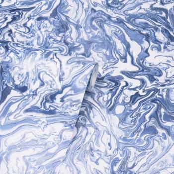 Papel Pintado Liquid Marble Panel Tapiz Decoración Color Azul y Gris - DUTCH WALLCOVERINGS