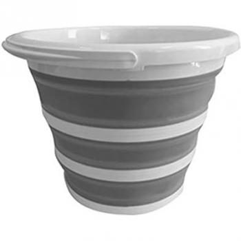 Cubo Plegable Gris Amiko 10 Litros, Medidas 32x32x24,5/5, Ideal para Camping, Limpieza, Pesca y Picnic