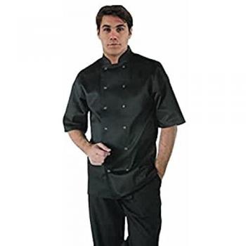 Chaqueta de Cocina Unisex Negra de Manga Corta Vegas - Talla XS - Packs para Catering