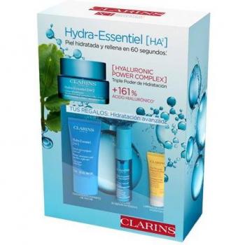 Clarins Hydra-Essentiel Estuche Crema de Día 50 ml para Todas las Pieles + Crema de Noche 15 ml + Bi-Sérum Intensif 10 ml + Doux Nettoyant Moussant Hyd