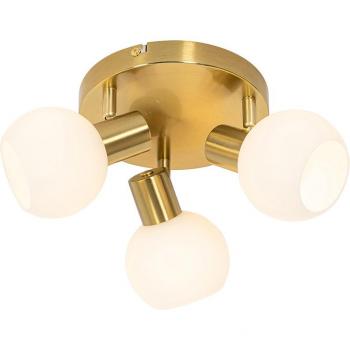 Foco de techo dorado Art Deco con cristal opalino, 3 luces orientables - Anouk