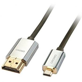 Lindy 3m CROMO Slimline High Speed HDMI to Micro HDMI 2.0 Cable with Ethernet, 4k@60Hz HDMI 2.0 10.2G 3D 1080p HDCP 2.2 HDR ARC CEC ATC Tested TV OLED Monitor DSLR Tablet Laptop Camera Media Player