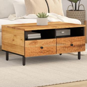 Mesa de centro de madera maciza de acacia 80x54x40 cm color marrón